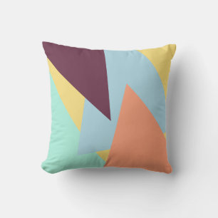 Blue mint peach yellow and  dark purple geometric cushion
