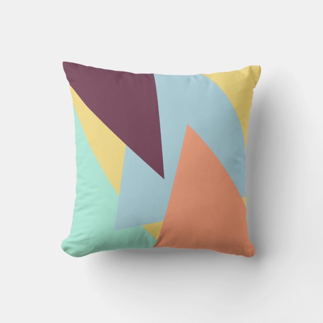 Blue mint peach yellow and  dark purple geometric cushion (Front)