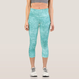 Blue Mint Sea Green Coral Texture Capri Leggings