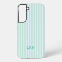 Blue Mint Stripe Vintage Tiny Initials Monogram