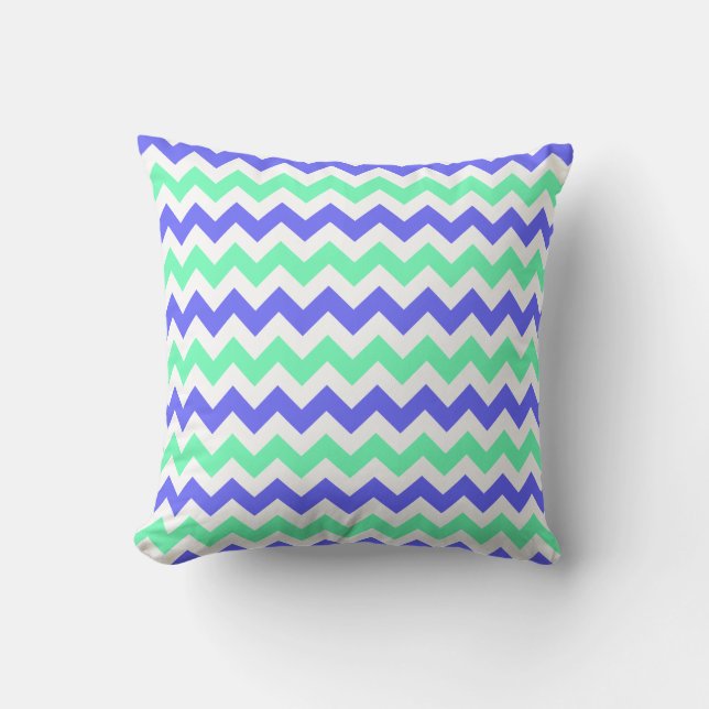 Blue Mint White Chevron Pattern Cushion (Front)