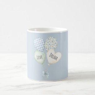 Blue Mint White Heart Love Dream Balloons Coffee Mug