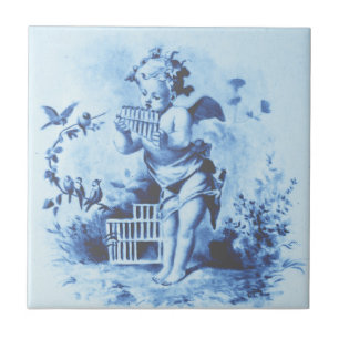 Blue Minton Cherub with Pan Pipes & Birds Repro Ceramic Tile