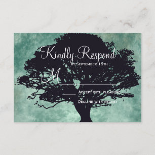 Blue Mist Oak Tree Silhouette Wedding RSVP Cards