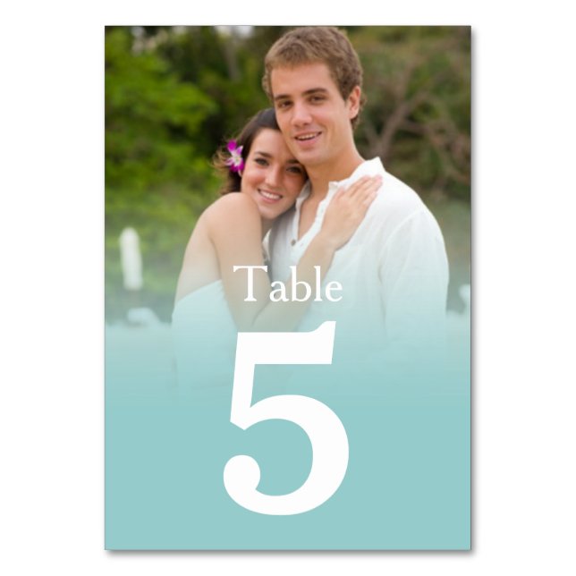 Blue Mist Wedding Photo Table Number Cards (Front)