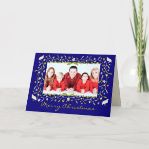 Blue mistletoe and stars custom photo christmas holiday card