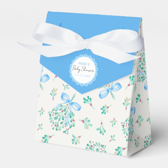 Blue Mistletoe Baby Shower Favour Box (Front Side)