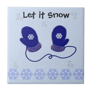 Blue Mittens and Snowflakes Ceramic Tile