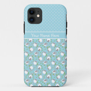 Blue Mix and Match Fun Sheep Patterns iPhone 11 Case