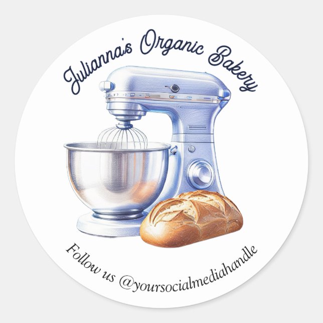 Blue Mixer Bread Bakery Pastry Chef Classic Round Sticker (Front)