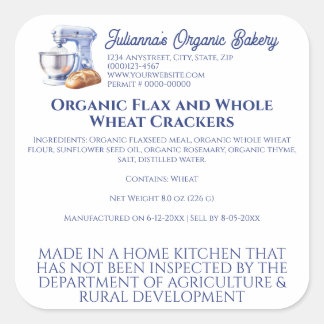 Blue Mixer Bread Bakery Pastry Chef Food Product Square Sticker