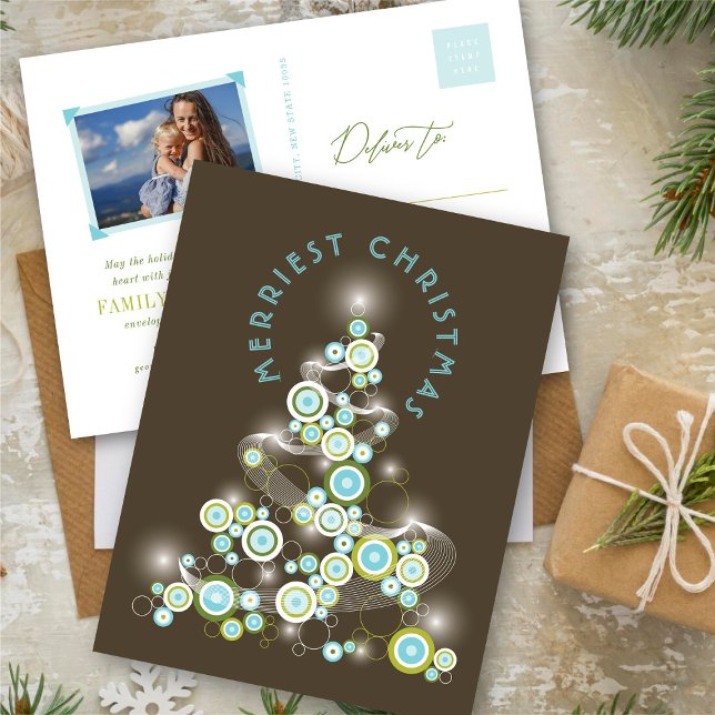 Blue Mod Circles Glowing Abstract Christmas Tree Holiday Postcard (Blue Mod Circles Glowing Abstract Christmas Tree Holiday Postcard @ fat_fa_tin)