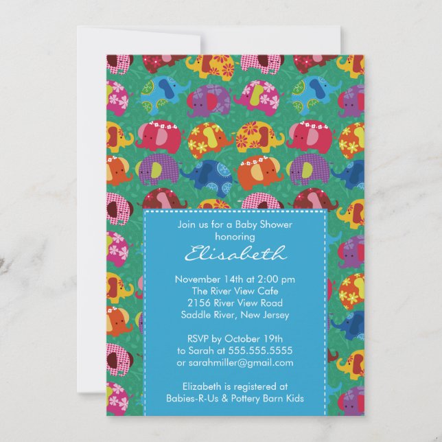 Blue Mod Elephant Boy Baby Shower Invitation (Front)