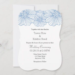 Blue Mod Flower Outlines Wedding Invitations