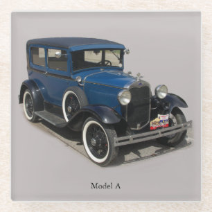Blue Model A glass coaster