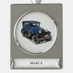 Blue Model A Silver Plated Banner Ornament