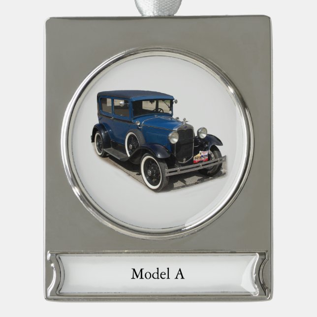 Blue Model A Silver Plated Banner Ornament (Front)