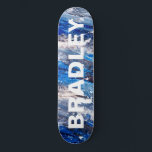 Blue Modern Abstract Custom Personalised Name Skateboard<br><div class="desc">Blue Modern Abstract Custom Personalised Name Skateboard features your personalised name in modern typography on an abstract blue and grey background. Personalise by editing the text in the text box provided. Give a custom made gift, personalised skateboard to your favourite skateboarder for Christmas, birthday or your BFF. Designed by ©Evco...</div>