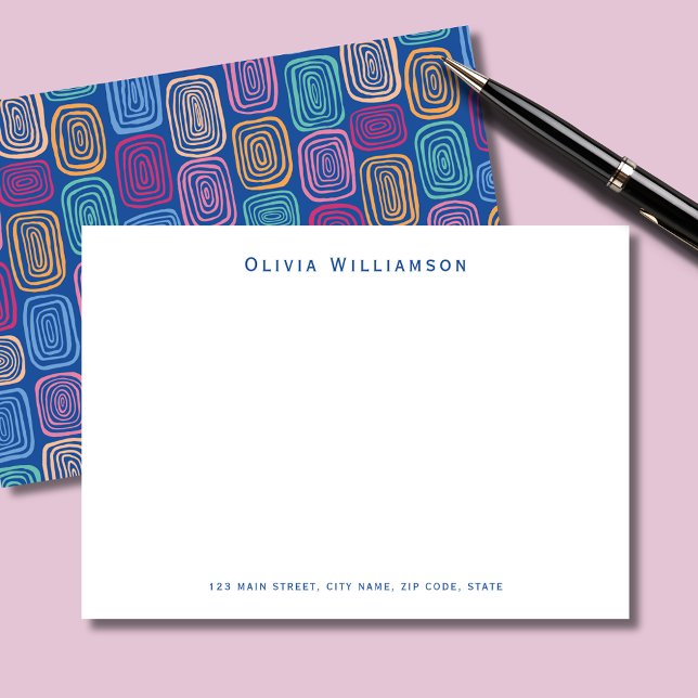 Blue modern abstract pattern personalised card (Modern personalized notecards with blue abstract pattern. Add your own name and address.)