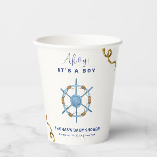 Blue Modern Ahoy Nautical Boy Baby Shower Paper Cups