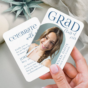 Blue Modern Arch Photo Graduation Announcement