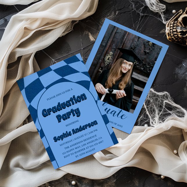 Blue Modern Arch with Photo Graduation Party  Invitation (Creator Uploaded)