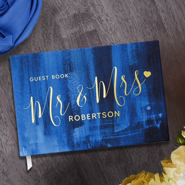 Blue modern art custom wedding  guest book (Creator Uploaded)