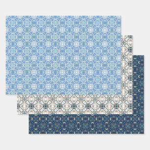 Blue Modern Batik Pattern Wrapping Paper Sheet