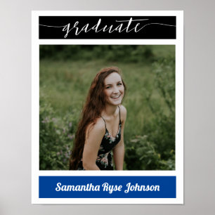 Blue Modern Block Photo Graduation Poster