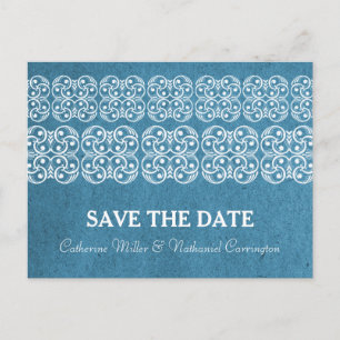 Blue Modern Bohemian Save the Date Postcard