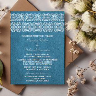 Blue Modern Bohemian Wedding Invite