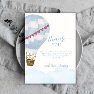 Blue Modern Boho Hot Air Balloon Baby Shower  Thank You Card