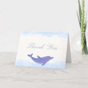 Blue Modern Boho Ocean Dolphin Baby Shower Thank You Card