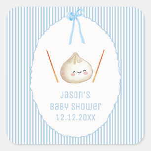 Blue Modern Boy Bow Asian Dumpling Baby Shower  Square Sticker