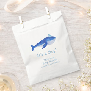 Blue Modern Boy Under The Sea Whale Baby Shower  Favour Bag