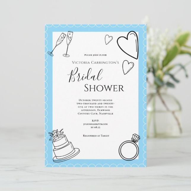 Blue Modern Bridal Shower Invitation (Standing Front)
