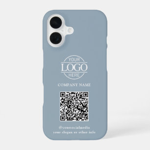 Blue Modern Business Logo & QR Code Promotional iPhone 16 Case