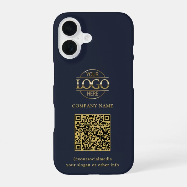 Blue Modern Business Logo & QR Code Promotional iPhone 16 Case (Back)