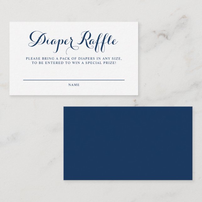 Blue Modern Calligraphy Baby Shower Diaper Raffle Enclosure Card (Front/Back)