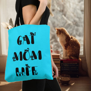 Blue Modern Cat Mum Life Cute Mother's Day Tote Bag