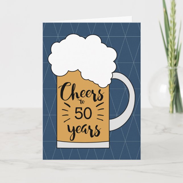 Blue Modern Cheers to 50 Years Card (Front)