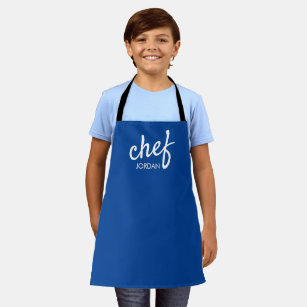 Blue Modern Chef Script Type Name Personalised Kid Apron