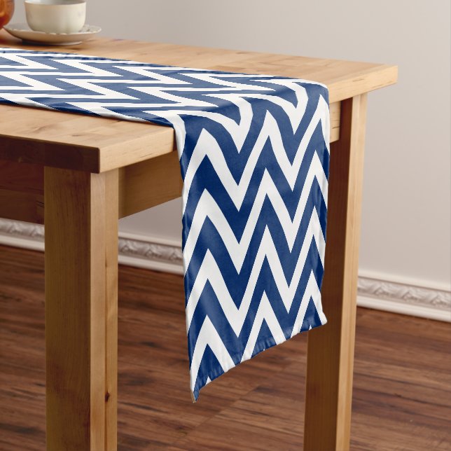Blue Modern Chevron Stripes Short Table Runner (In Situ)