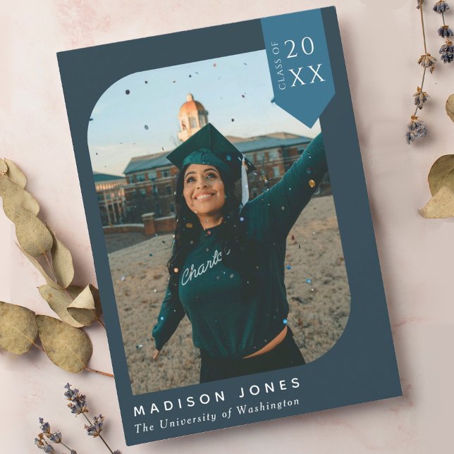 Blue Modern Chic Photo Graduation Party Invitation (Creator Uploaded)