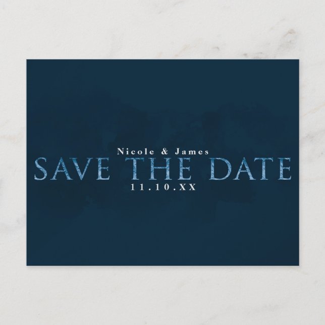 Blue Modern Chic SAVE THE DATE Wedding Engagement Postcard (Front)