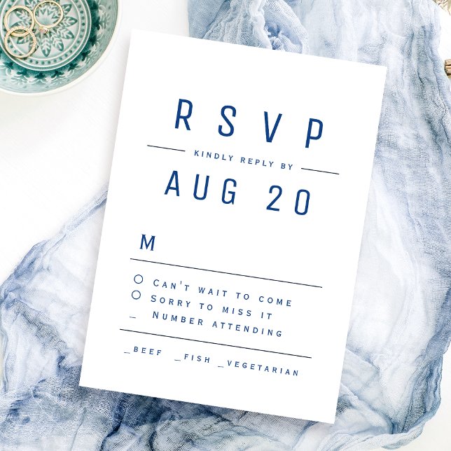Blue Modern Chic Simple Typography Wedding RSVP Card (Blue Modern Chic Simple Typography Wedding RSVP Card)