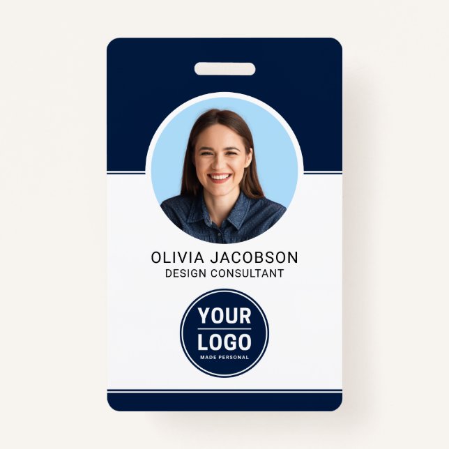 Blue Modern Company Employee Photo Security QR ID ID Badge (Front)