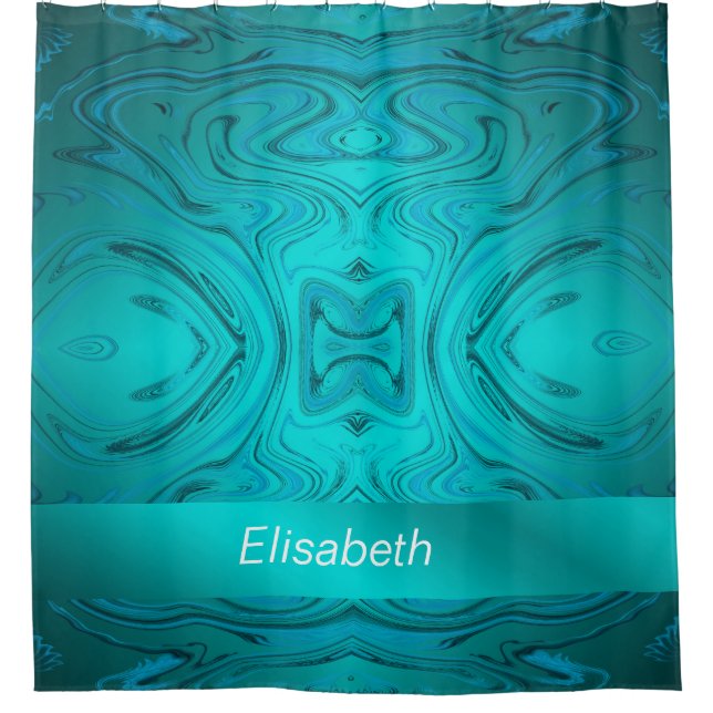 blue,modern curved pattern with different fractal  shower curtain (Front)