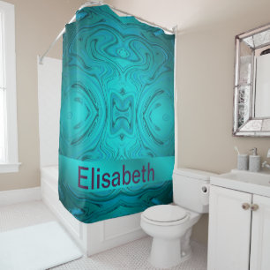 blue,modern curved pattern with different fractal shower curtain