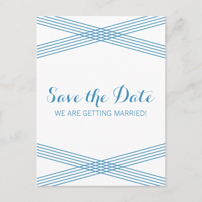 Blue Modern Deco Save the Date Postcard (Front)